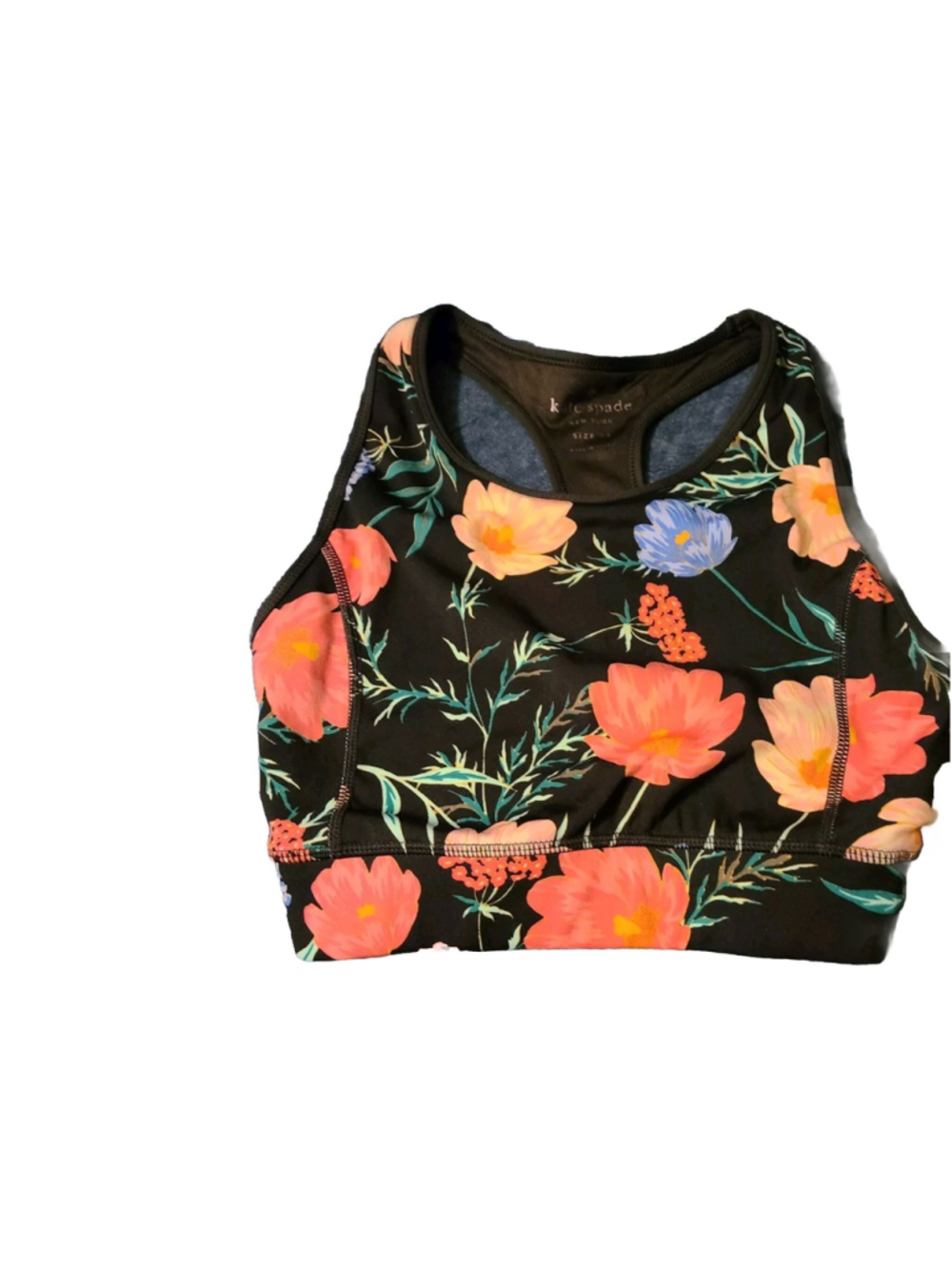 NWT Sz XS KATE SPADE New York Take a Leap Black Blossom Sports Bra